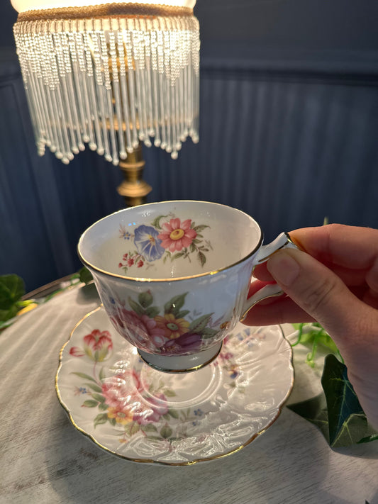 Vintage Aynsley Fine Bone China Teacup & Saucer – Floral Gold Trim – Made in England