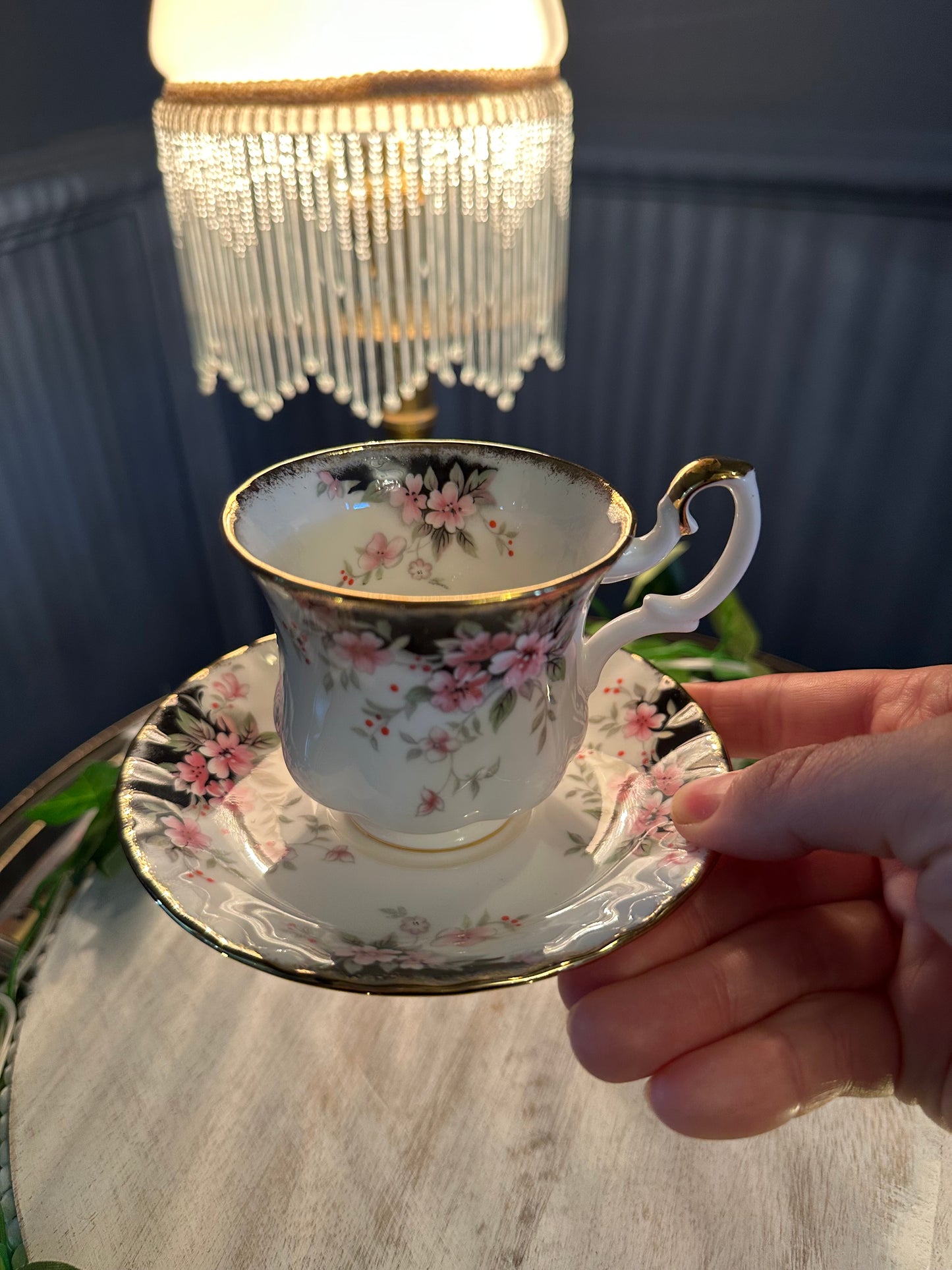 Royal Albert Bone China Teacup & Saucer – Royal Choice Series – Pink Floral Gold Trim – England