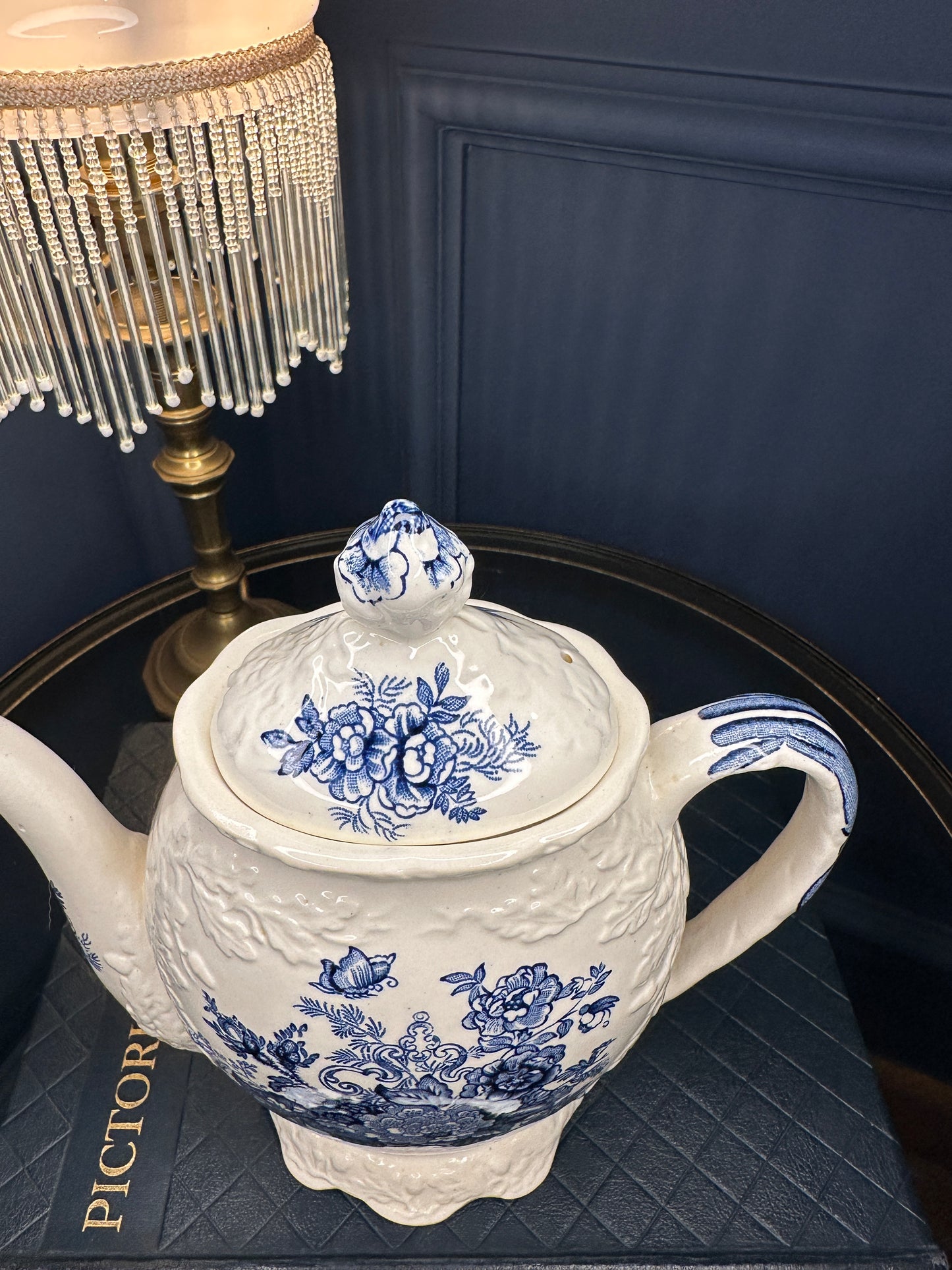 Antique Mason’s Ironstone “Ascot on Oak” Teapot – Blue & White English Transferware – Made in England