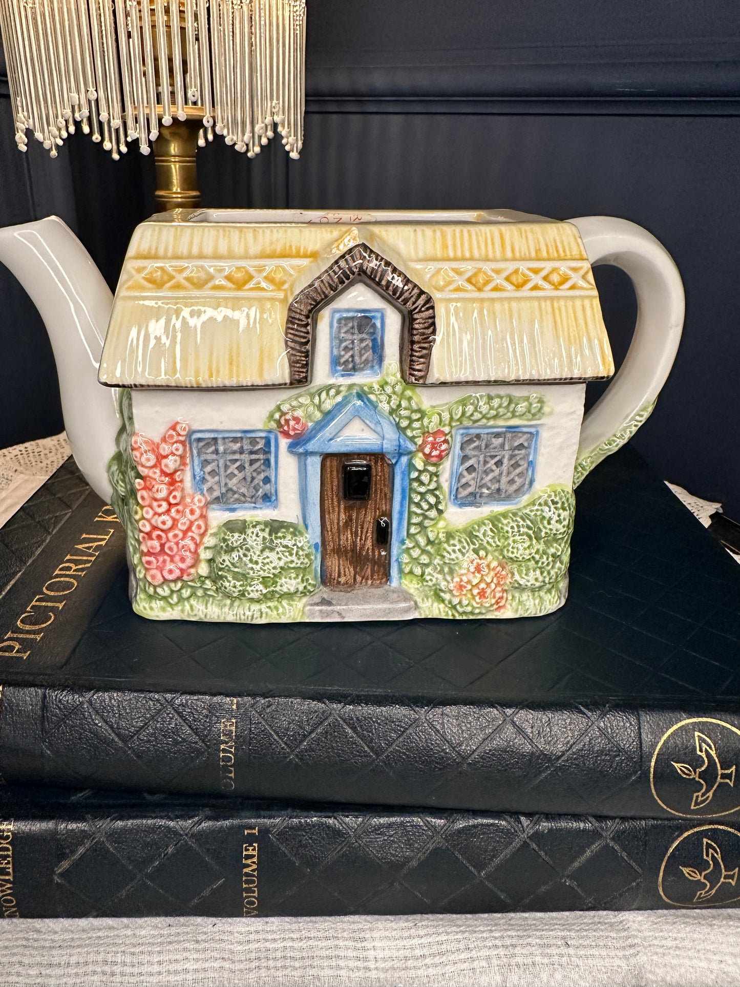The Village “Summer Cottage” Teapot by Annie Rowe – Hand-Painted Ceramic Collectible