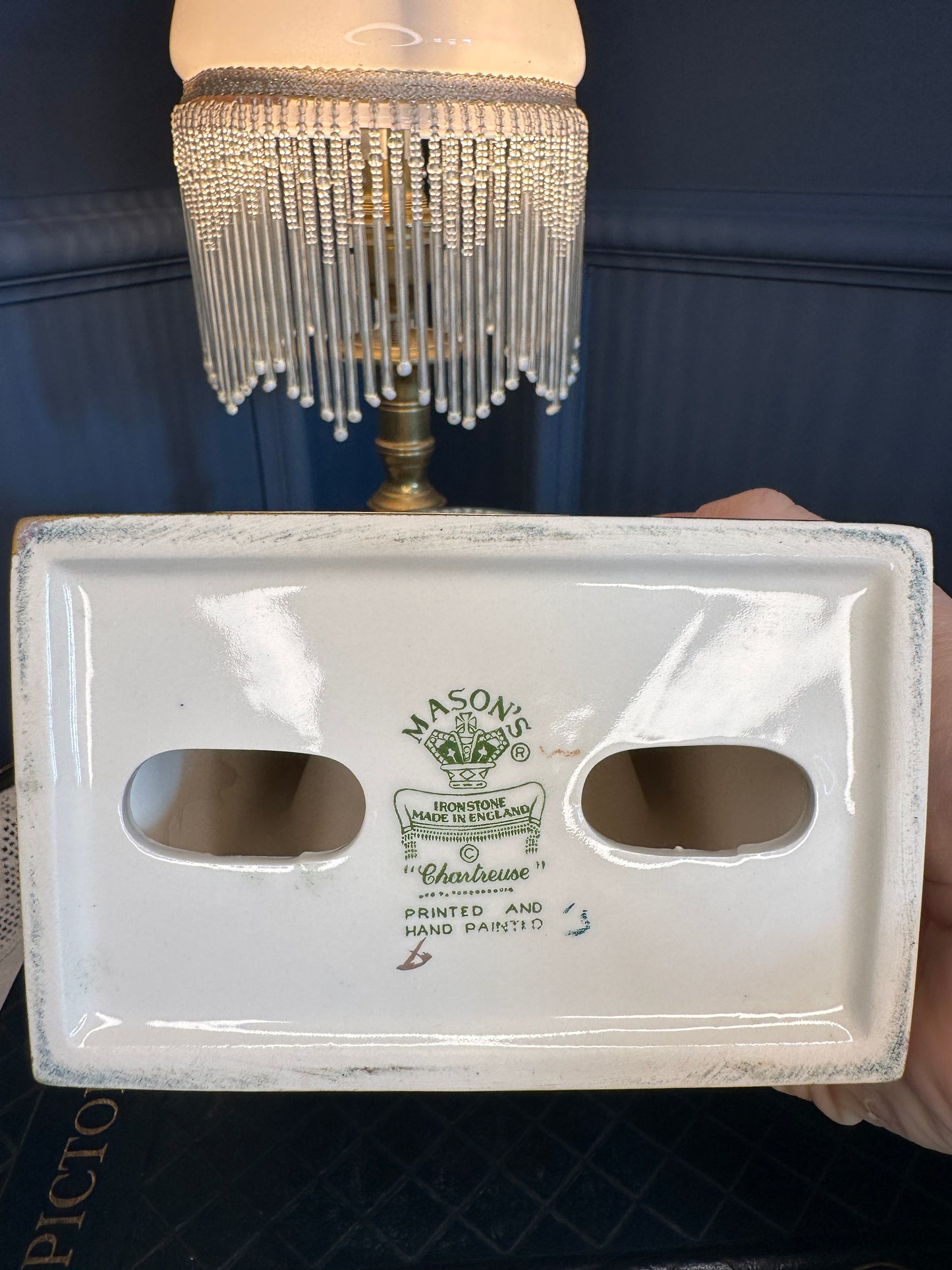 Vintage Mason’s Chartreuse Mantel Clock – Ironstone Ceramic Quartz Clock – Made in England – Green Floral Chinoiserie Design