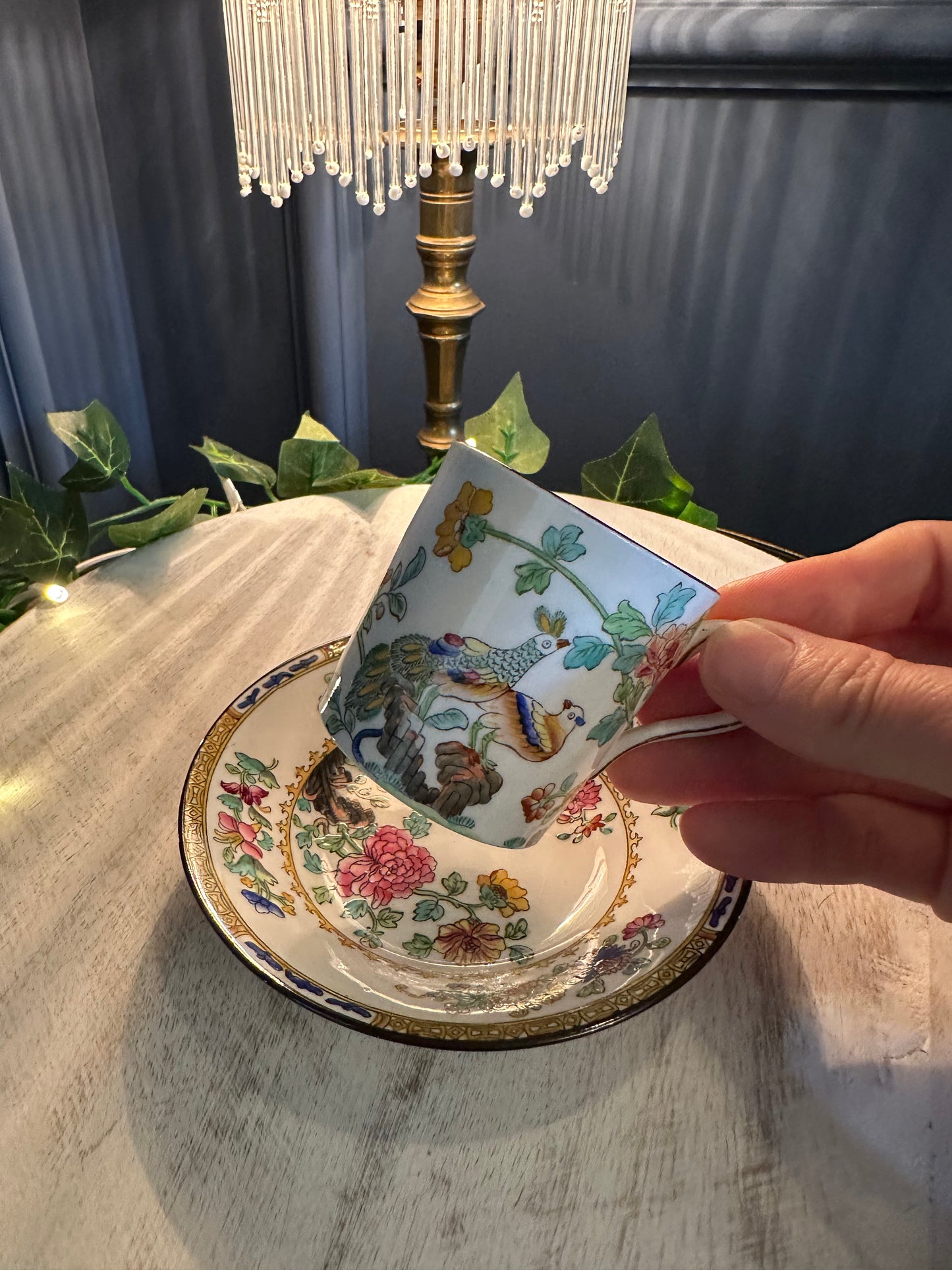 Vintage Spode Copelands China Teacup & Saucer – Bird & Floral Design – England