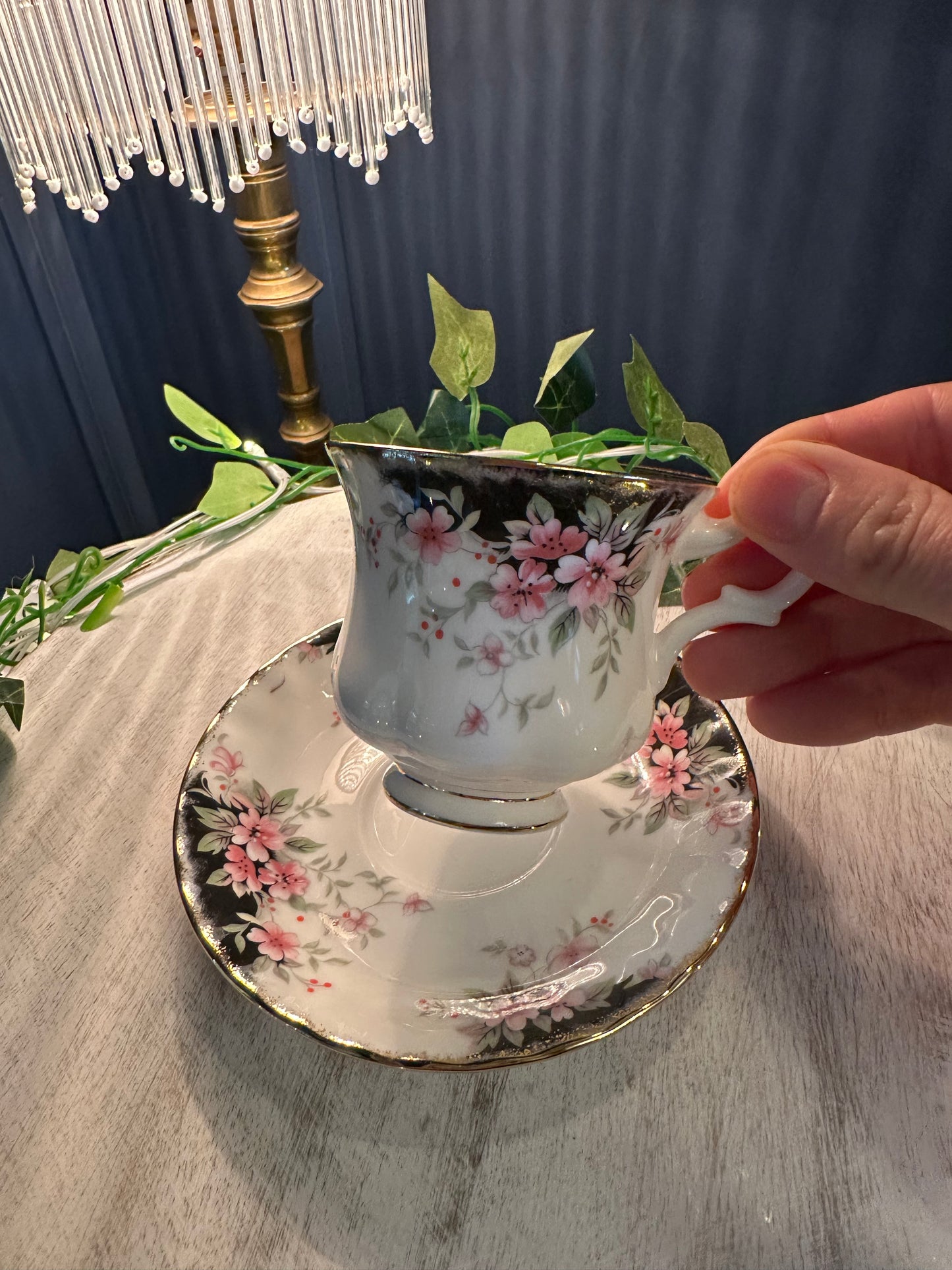 Royal Albert Bone China Teacup & Saucer – Royal Choice Series – Pink Floral Gold Trim – England