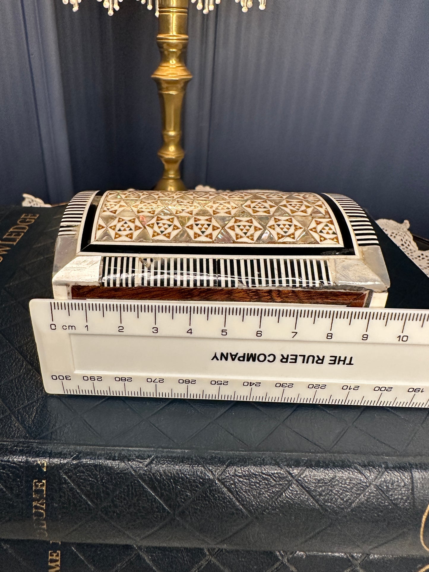 Handmade Inlaid Wooden Jewelry Box with Bone & Mother-of-Pearl | Velvet Lined Trinket Chest | Artisan Keepsake Box