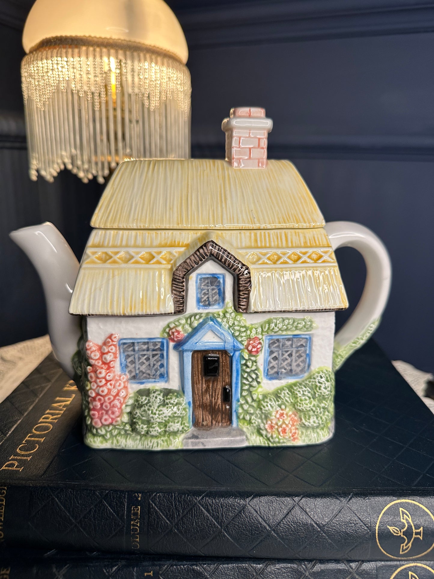 The Village “Summer Cottage” Teapot by Annie Rowe – Hand-Painted Ceramic Collectible