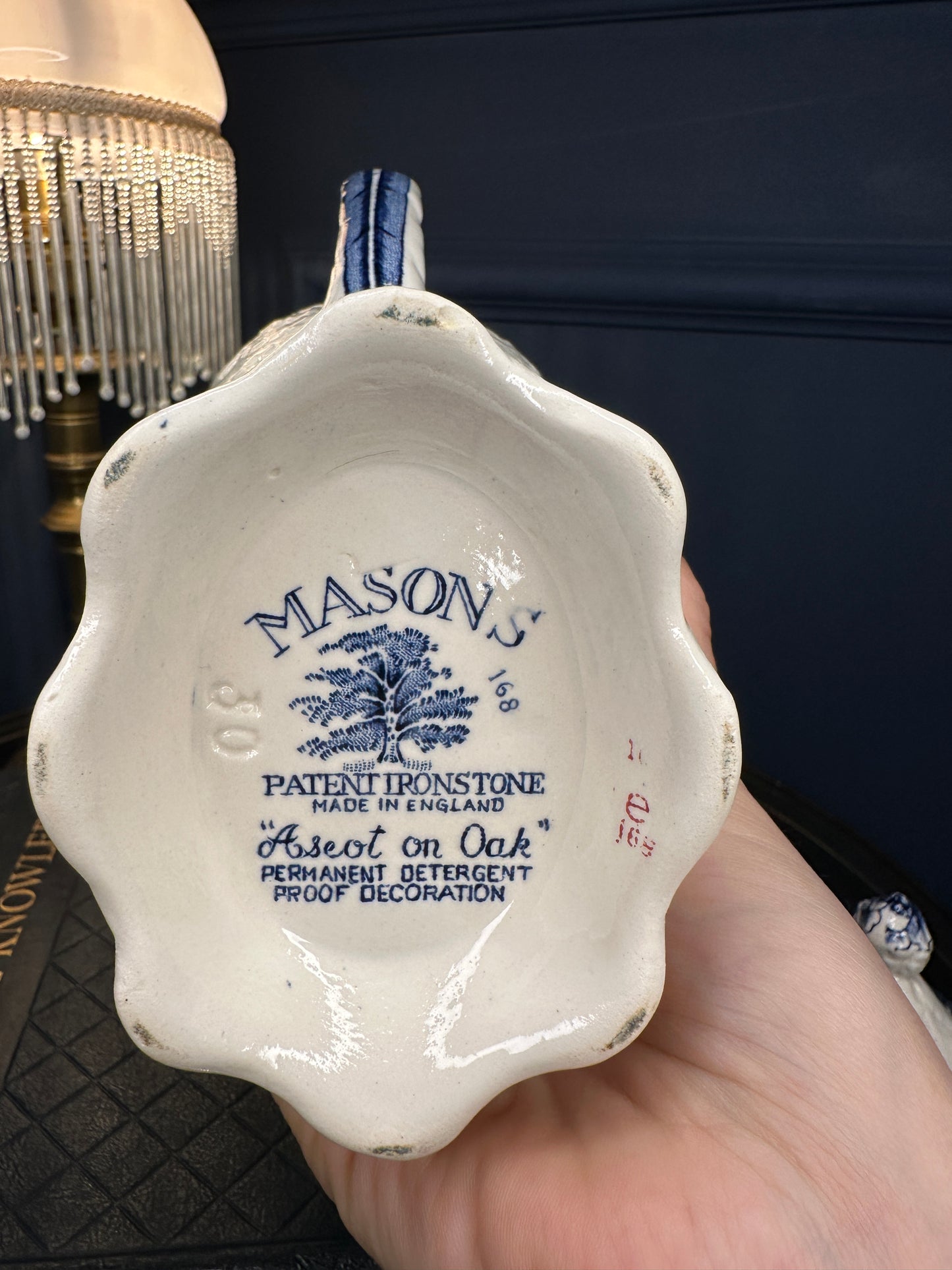 Antique Mason’s Ironstone “Ascot on Oak” Teapot – Blue & White English Transferware – Made in England