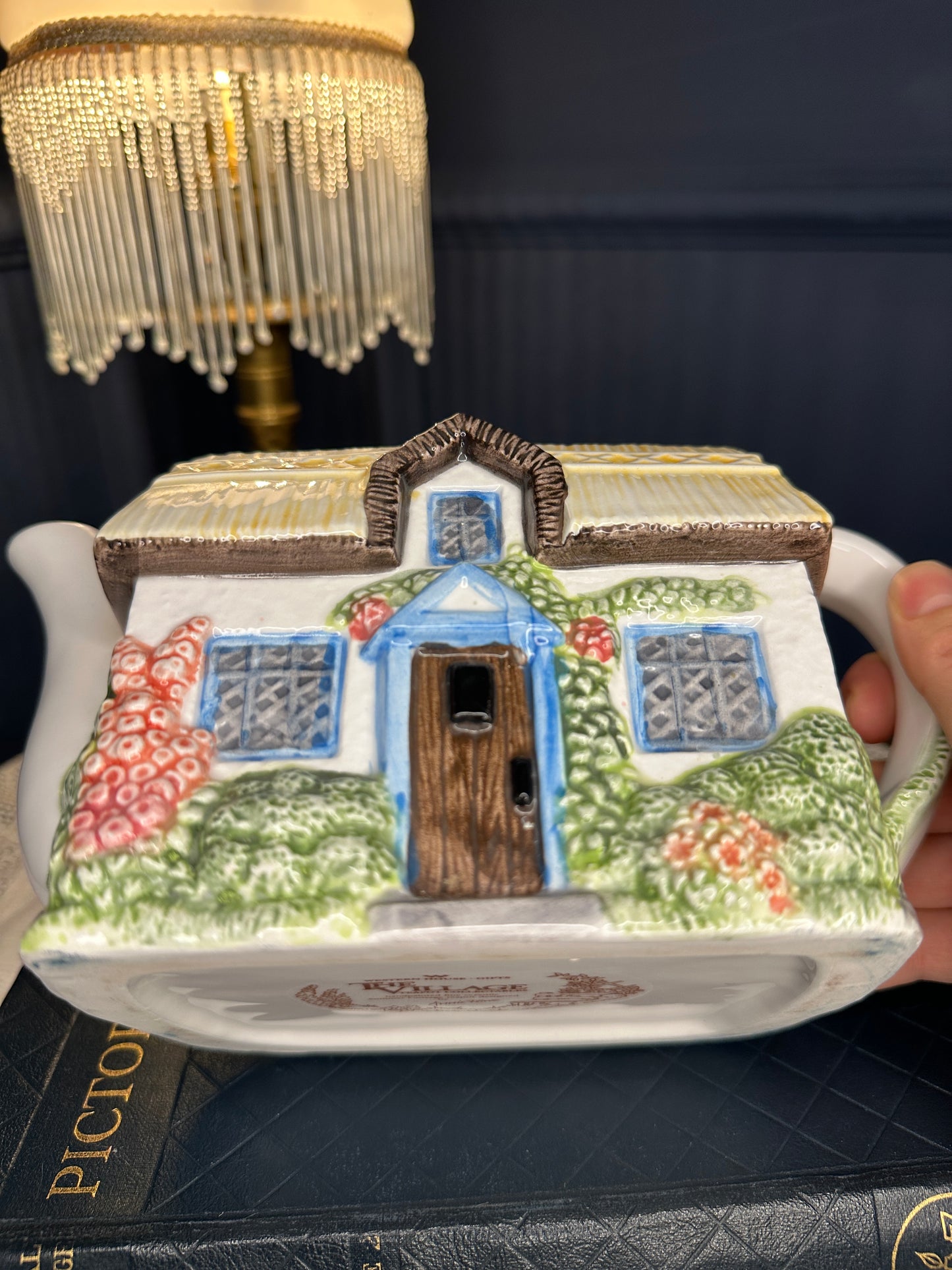 The Village “Summer Cottage” Teapot by Annie Rowe – Hand-Painted Ceramic Collectible