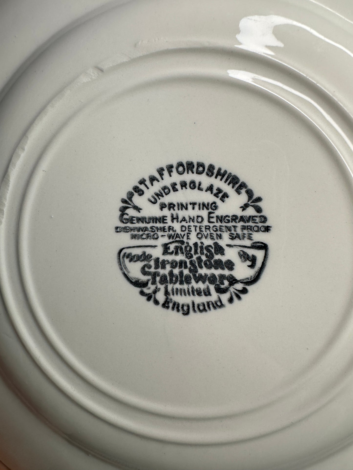 Vintage Staffordshire Ironstone Green Floral Dinner Plates – English Transferware, Set or Individual, Classic Cottage Tableware