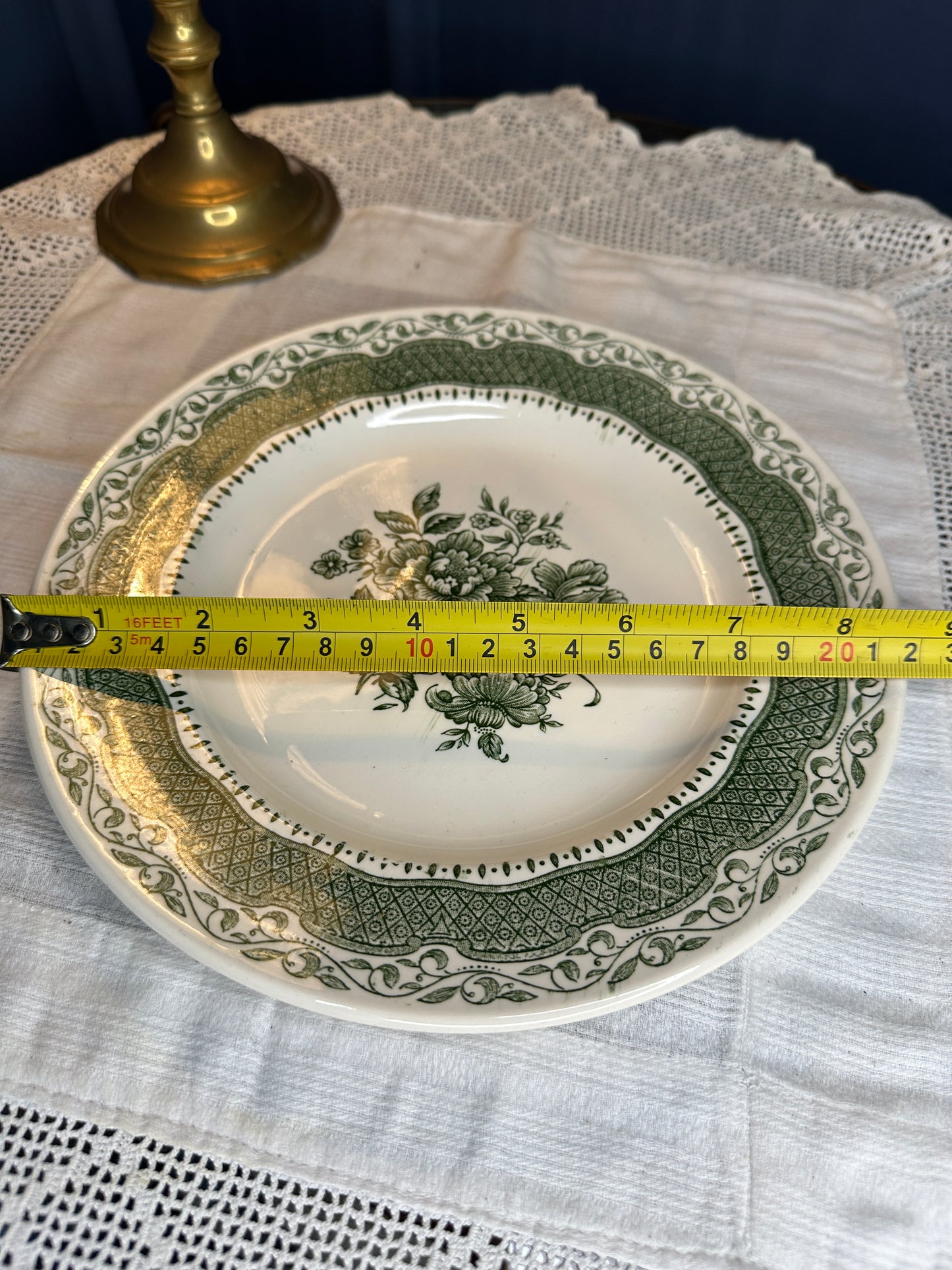 Vintage Staffordshire Ironstone Green Floral Dinner Plates – English Transferware, Set or Individual, Classic Cottage Tableware
