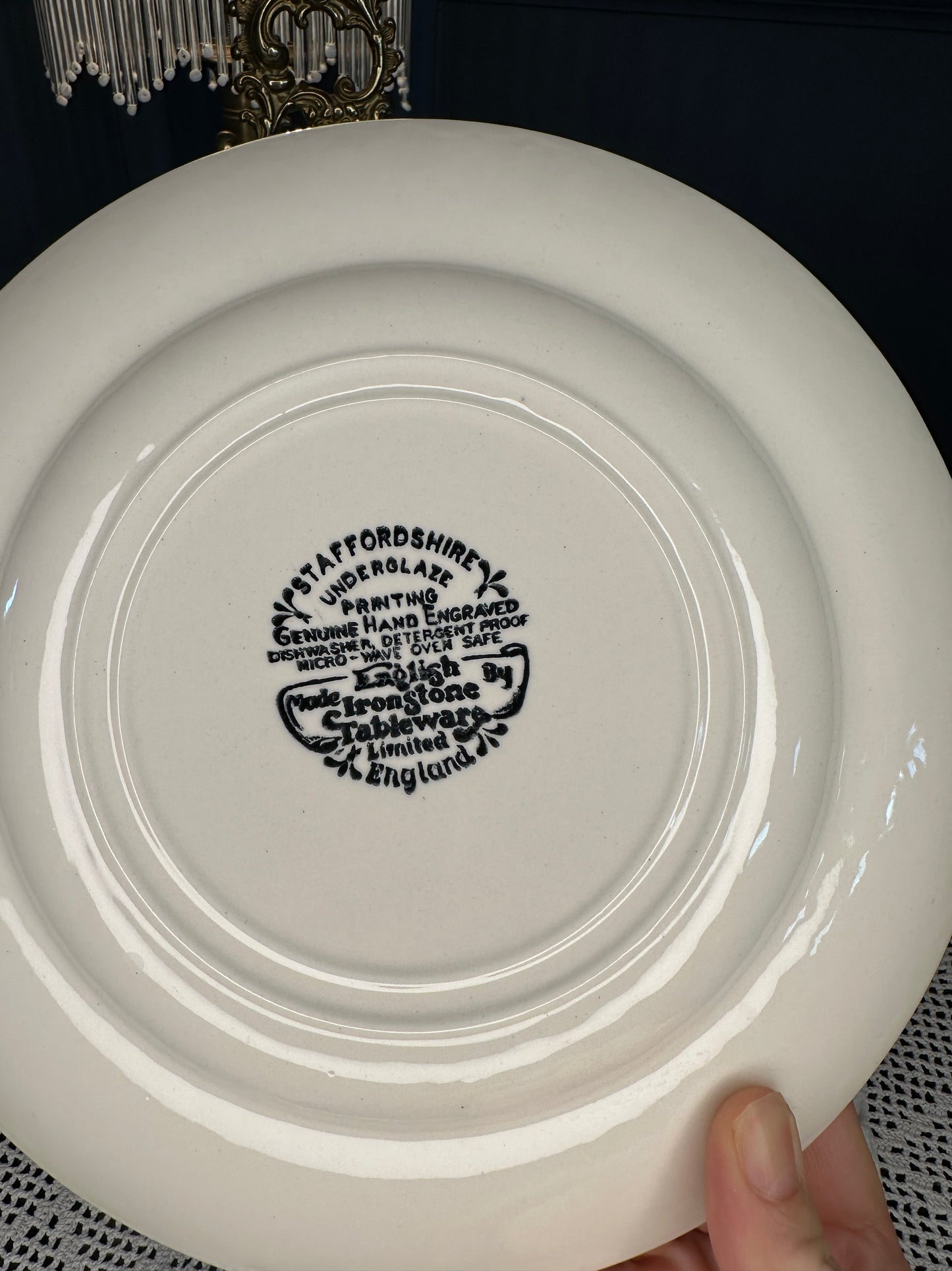 Vintage Staffordshire Ironstone Green Floral Dinner Plates – English Transferware, Set or Individual, Classic Cottage Tableware