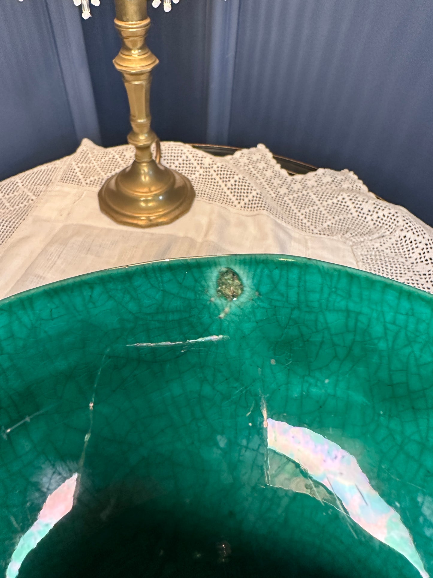 Vintage Emerald Green Majolica Basket Weave Plate & Pedestal Footed Plate – Botanical Leaf Relief Ceramic Serveware